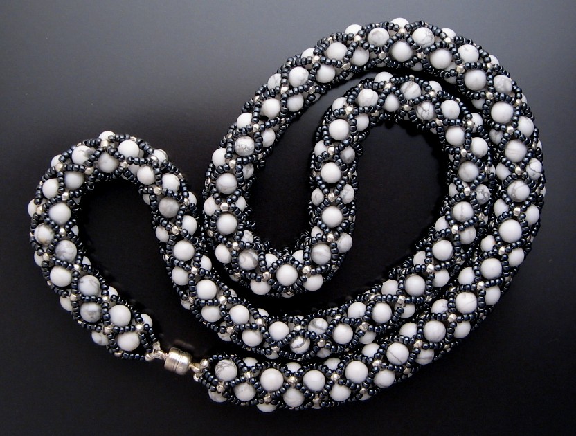 White Howlite with Hematite and Silver White Howlite with Hematite and Silver