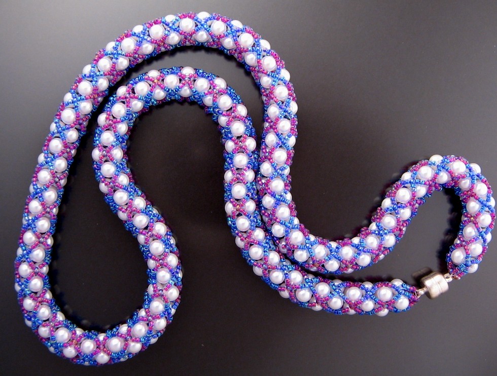 White Pearls with Blue and Purple White Pearls with Blue and Purple